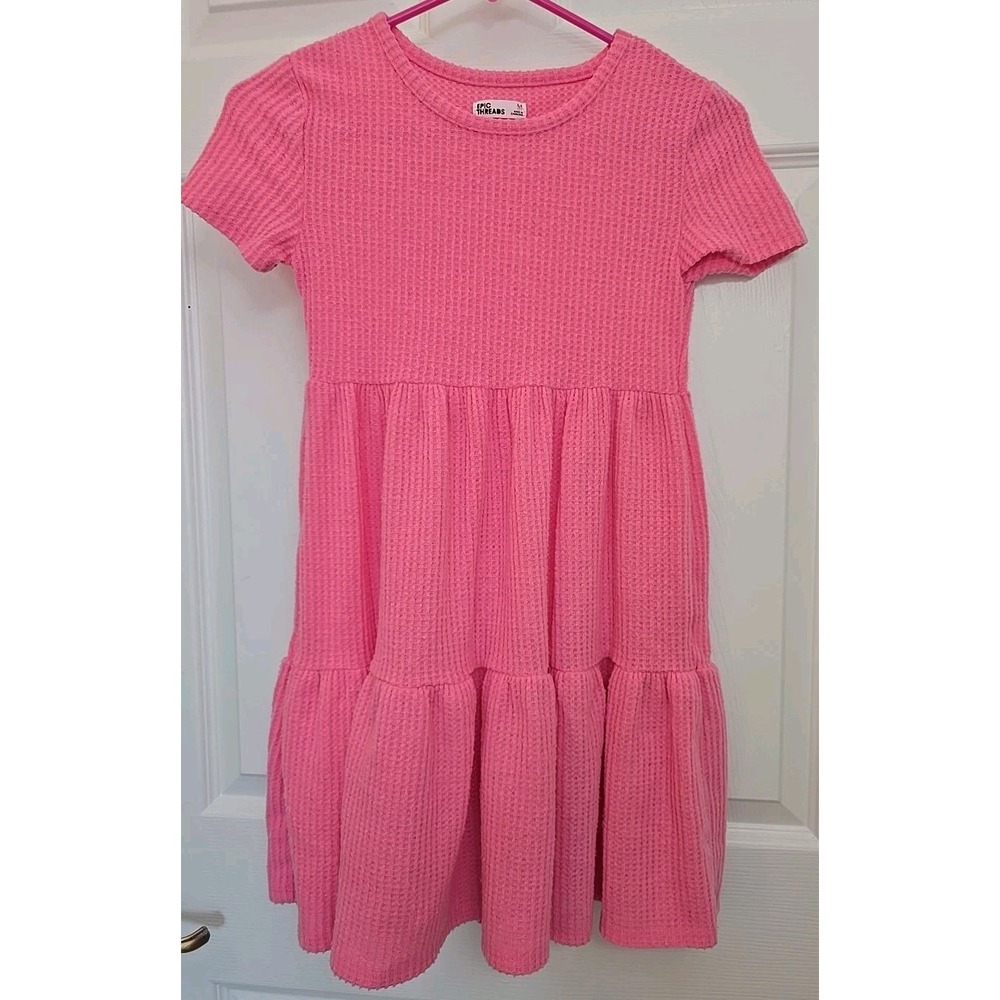 Epic Threads Girls Spring Short-Sleeve Waffled Tiered Dress, Size M (10) Pink